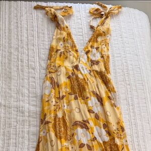 Abercrombie & Fitch Yellow Floral Tie-Shoulder Maxi Dress